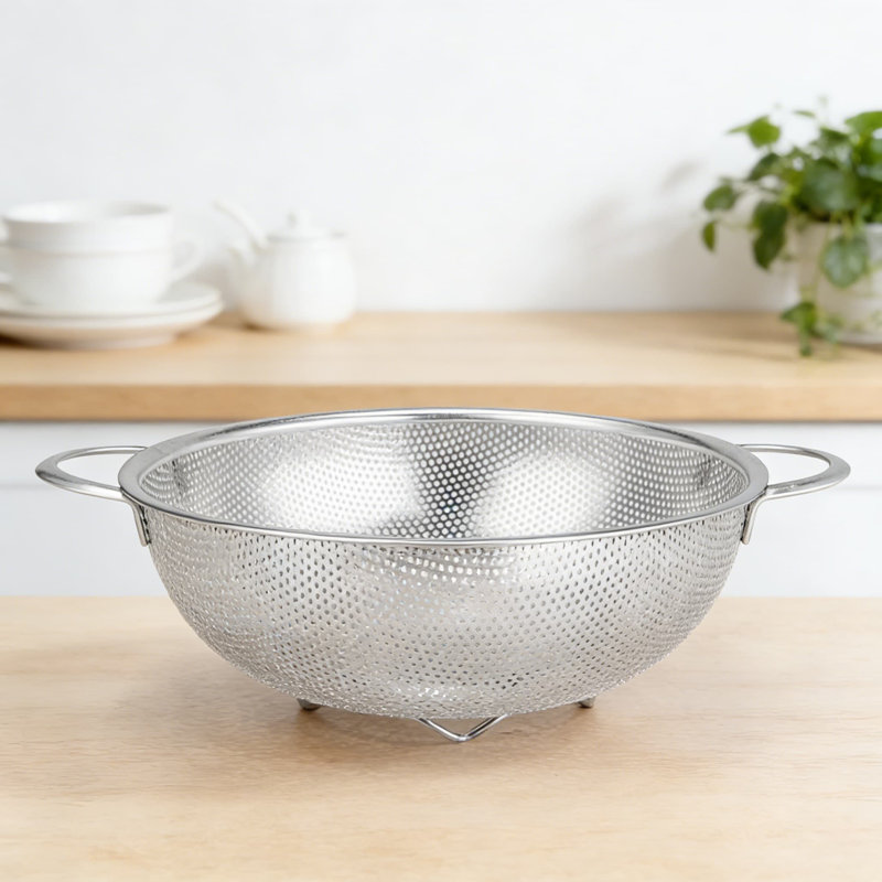 Passoire en acier inoxydable avec base stable, passoire de cuisine de 3 pintes pour les pâtes, les légumes et les fruits, passoire pour aliments allant au lave-vaisselle avec filet fin