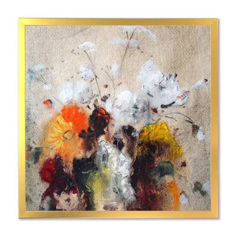 Bouquet de fleurs blanches II - on, Impression dorée sur toile encadrée, H 30 po x l 30 po x P 1 po
