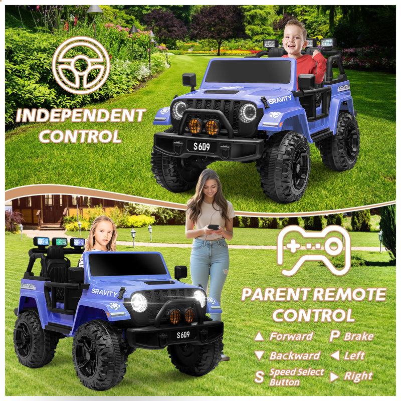 12v 2 Seater Kid’s Ride On Car, Kids' Battery Powered Electric Car W/parents Remote Control, Ride On Truck Toys W/3-point Safety Belt, 3 Speeds, Large Capacity Trunk, Spring Suspension, Multi Functions Dashboard