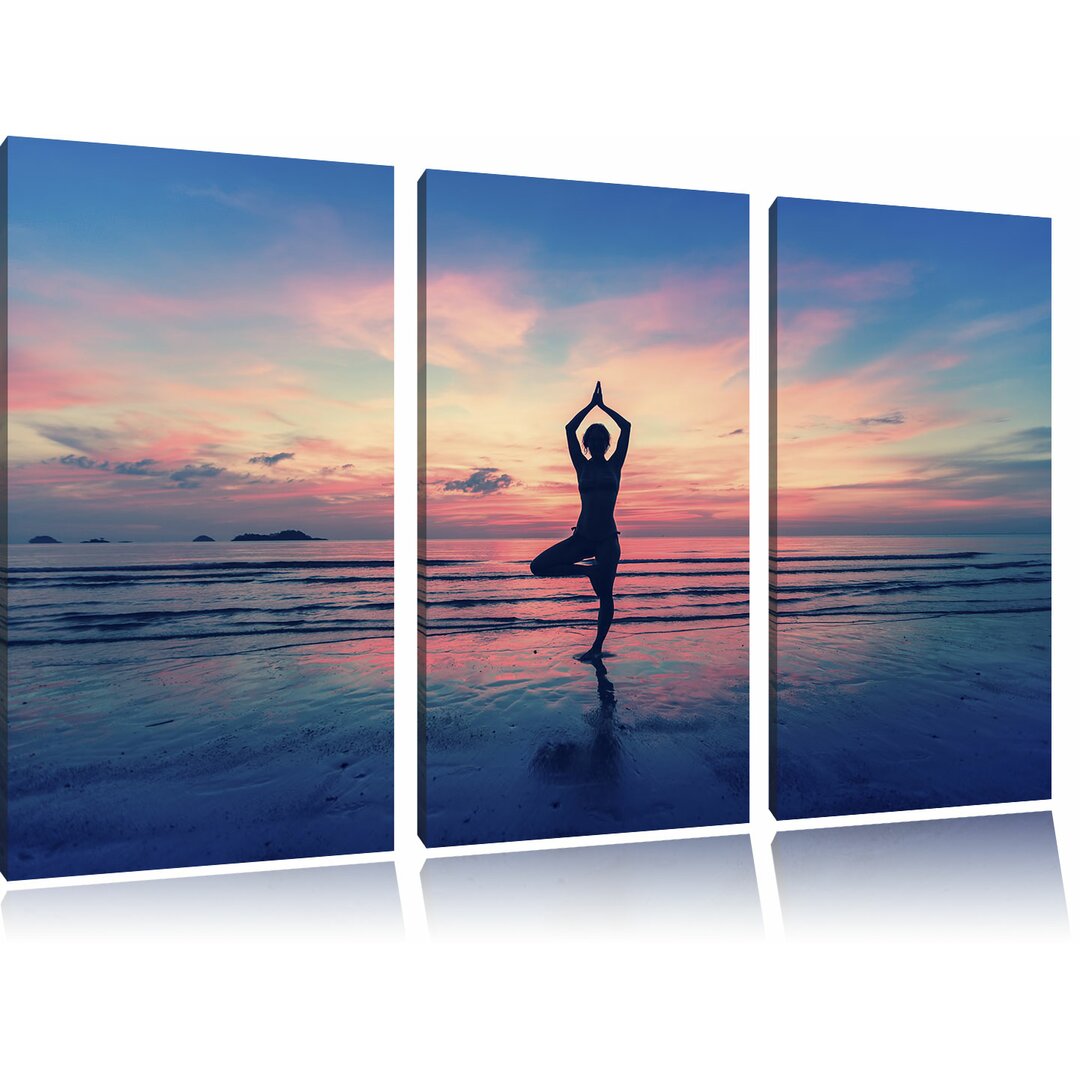 3-tlg. Leinwandbilder-Set Yoga am Strand, Fotodruck