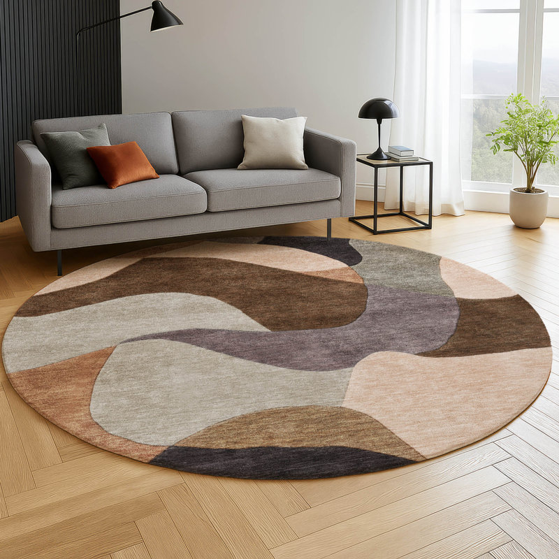 Premium Machine Washable Mayfield AMF2141 abstract Rug, Chocolate, 8' Round