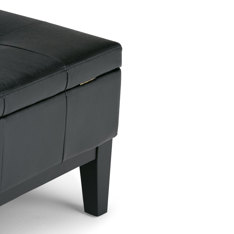 Midnight Black Tufted Faux Leather Cocktail Storage Ottoman