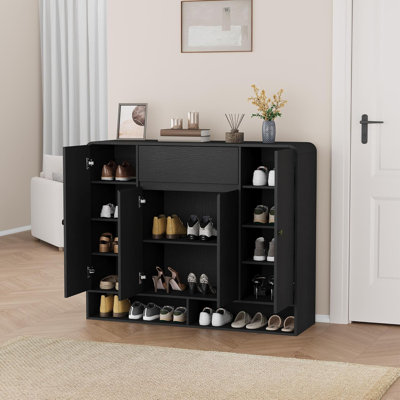 47.2" Shoe Cabinet with 4 Doors & 1 Drawer, Entryway Storage Organizer, Black