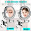 Miroir grossissant de 8 pouces pour le maquillage, fixation murale à DEL, 12 rallonges, grossissement 1 / 3x, rotation de 360 degrés, miroir de coiffeuse à maquillage à bouton-poussoir imperméable, grossissement, rotation,-1361873908
