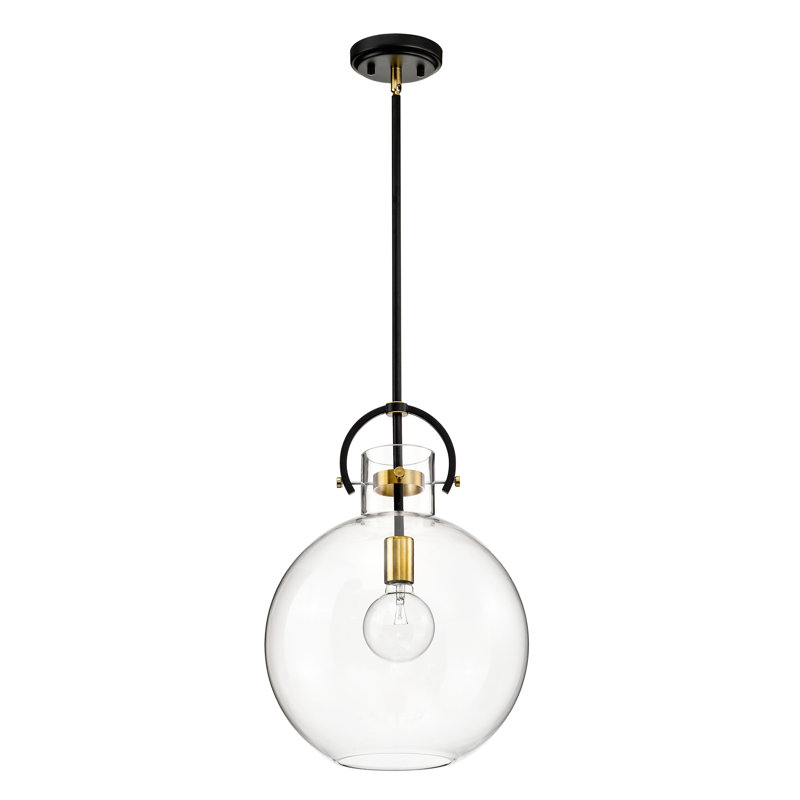 Dawson 1-Light Dimmable Glass Globe Pendant, Matte Black/Gold