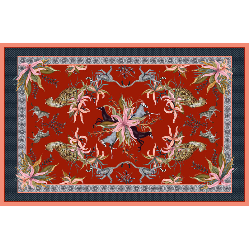 Ardmore Royal Red Cotton Tablecloth, 94" x 61"