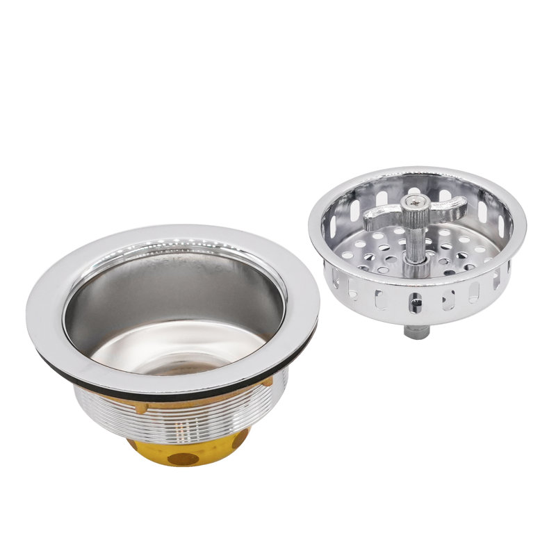 3-1/2" Wing Nut Style Kitchen Sink Drain Basket Strainer, Polished Chrome