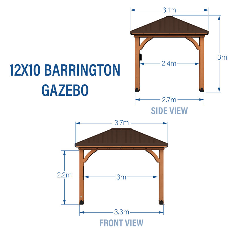 Backyard Discovery Barrington Cedar Wood Outdoor Patio Gazebo with Powerport 3.7m x 3.1m (12ft x 10ft)