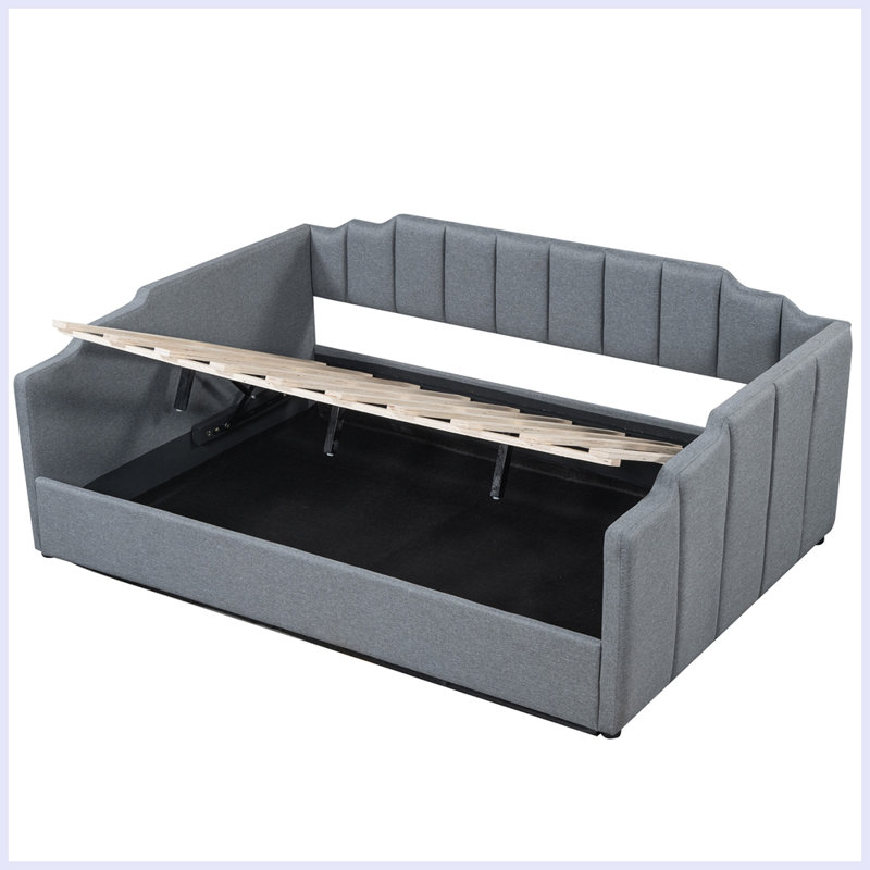 Modern Upholstered Daybed with Underneath Storage, Gray, Full