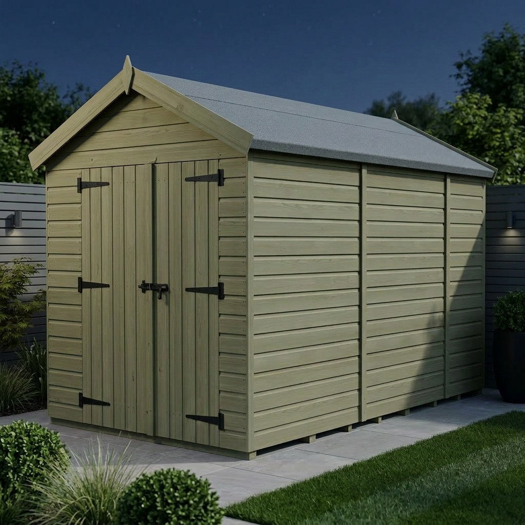 Total Sheds 7ft x 11ft Apex Garden Shed - Double Door - No Windows - Pressure Treated Timber - UK Manufactured