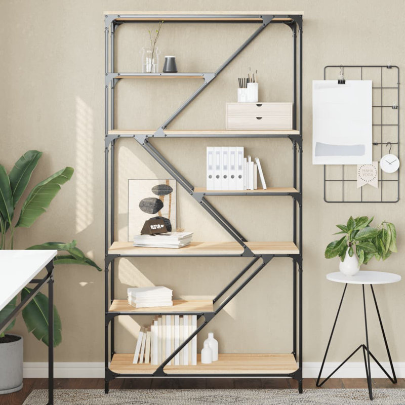 Laraoun 176cm H x 91cm W Steel Etagere Bookcase, Sonoma Oak