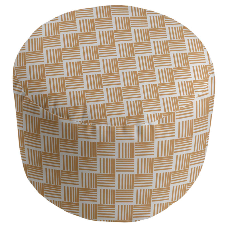 Upholstered Pouf, Orange/Gray
