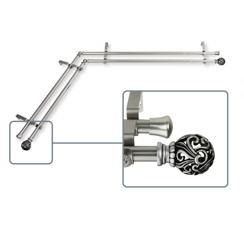 Tringle à rideaux double Yusuf, L 28 po x l 48 po, Nickel satiné