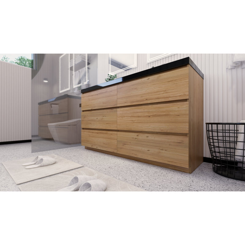 Reyes 58.5'' Double Bathroom Vanity Base Only, Natural Oak