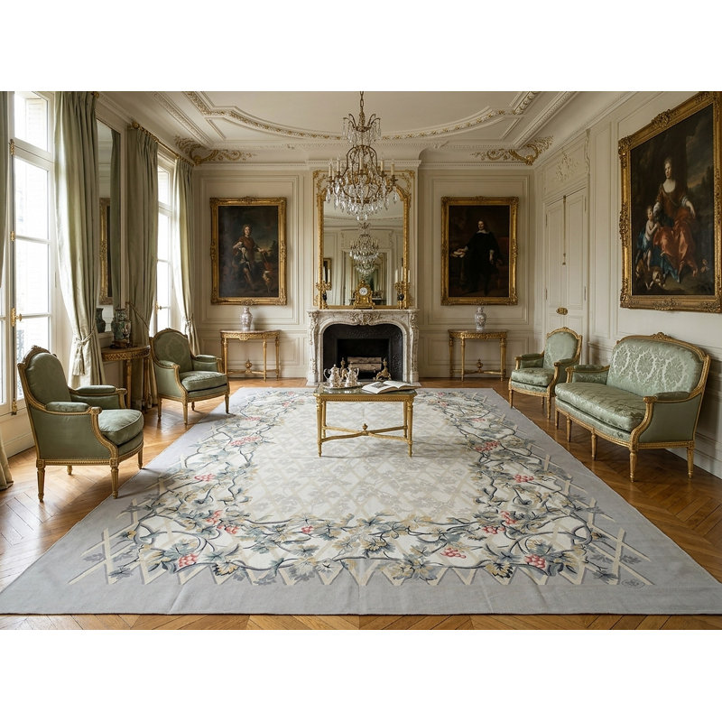 Tapis tissé à plat Vintage Aubusson, treillis gris 9 pi 0 po x 12 pi 0 po