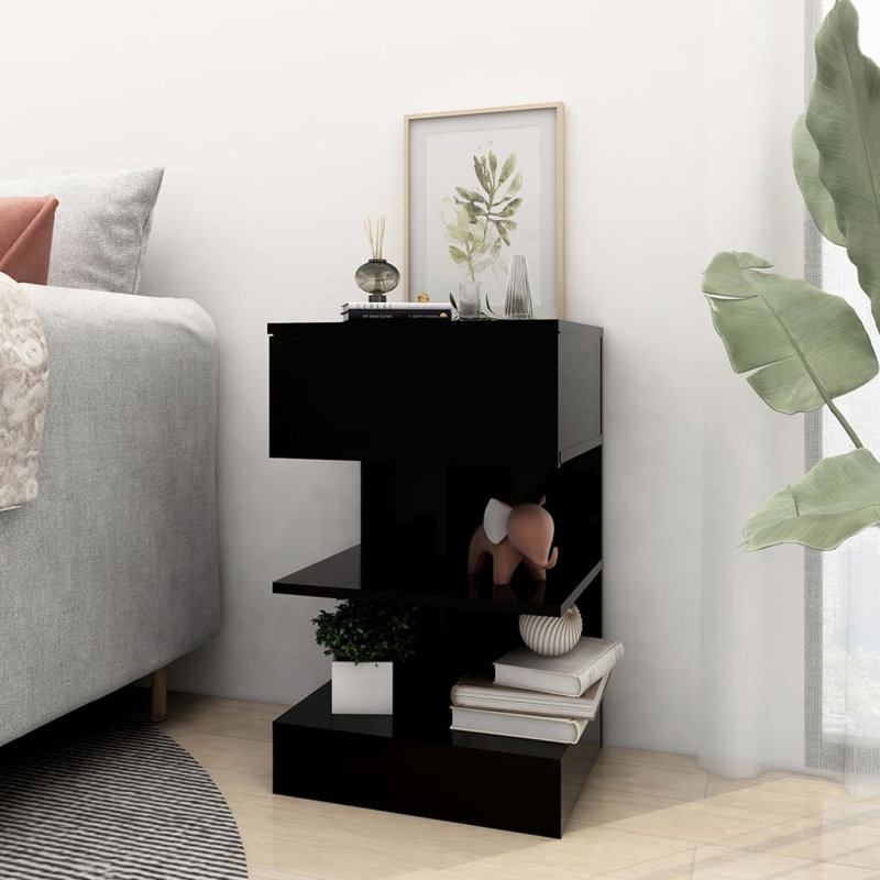 Gilliane Bedside Cabinet 40x35x65 cm Engineered Wood, Individual, Black, Black