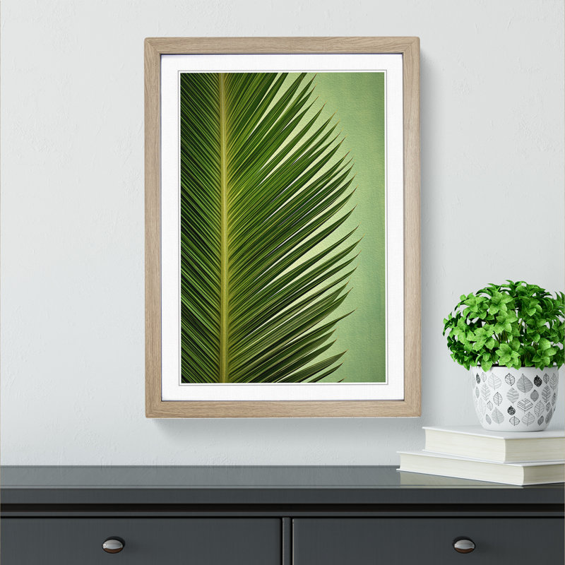 Palm Leaf Symbolism - Single Picture Frame Print on Wood, 64cm H x 46cm W x 2" D, Oak Framed