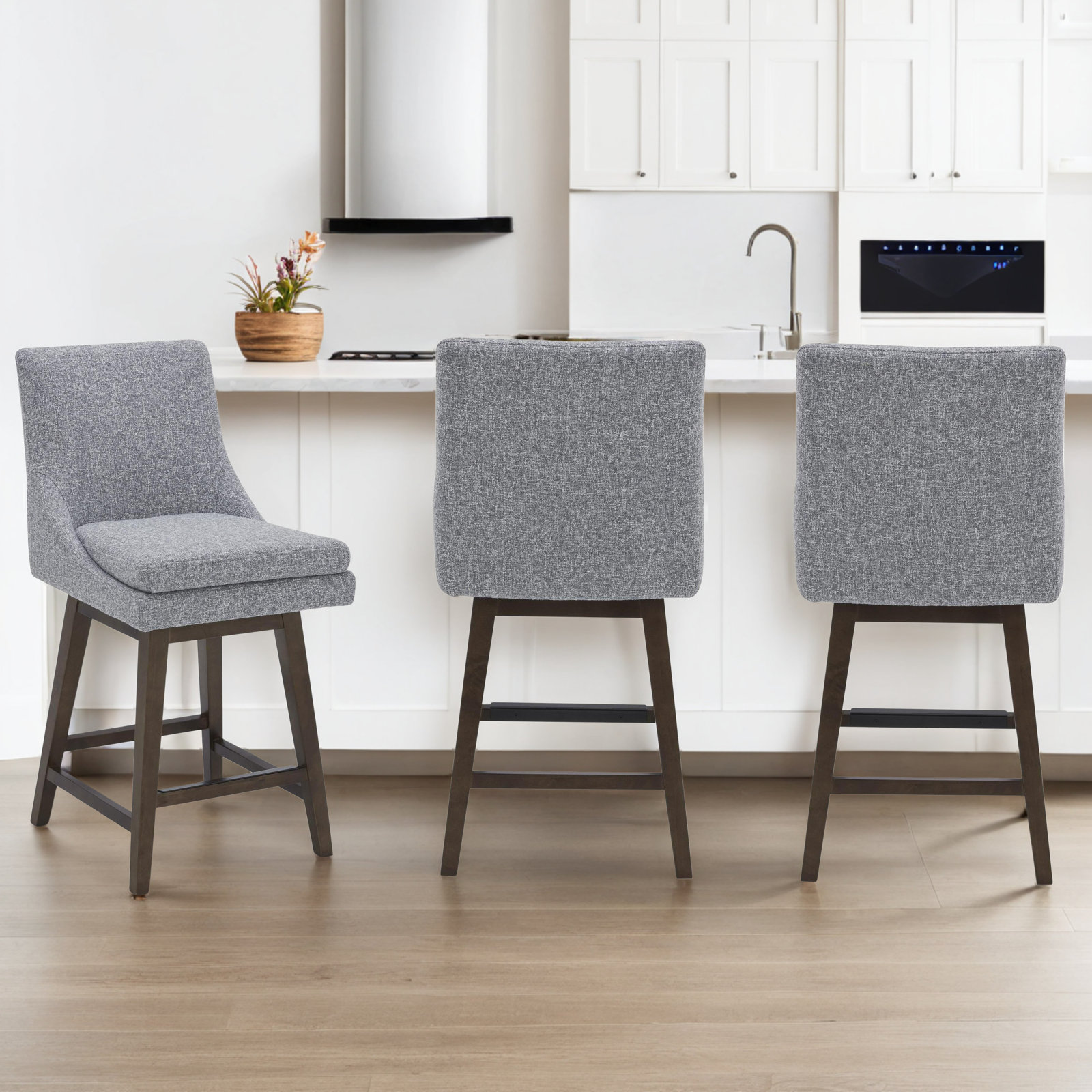 Zahara 26" Swivel Bar Stool, Nathan Gray Tweed/Walnut