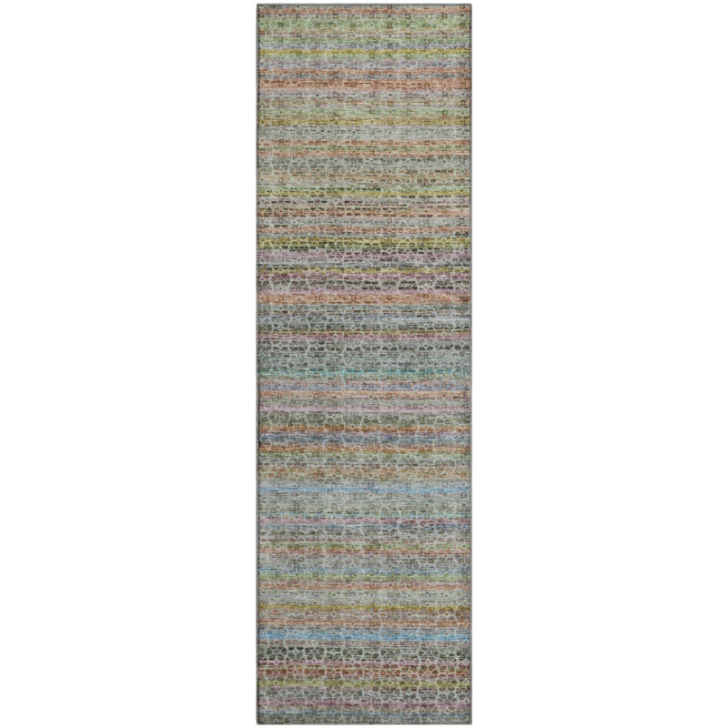 Premium Machine Washable Mayfield AMF2155 Striped Rug, Aqua, Runner 2'3" x 7'6"