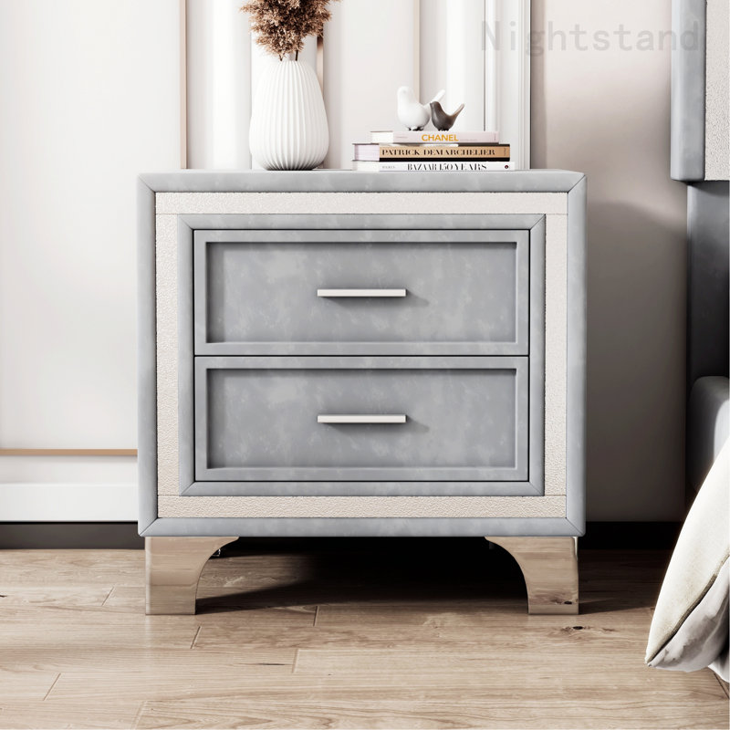 Velvet Solid Wood Nightstand, Gray