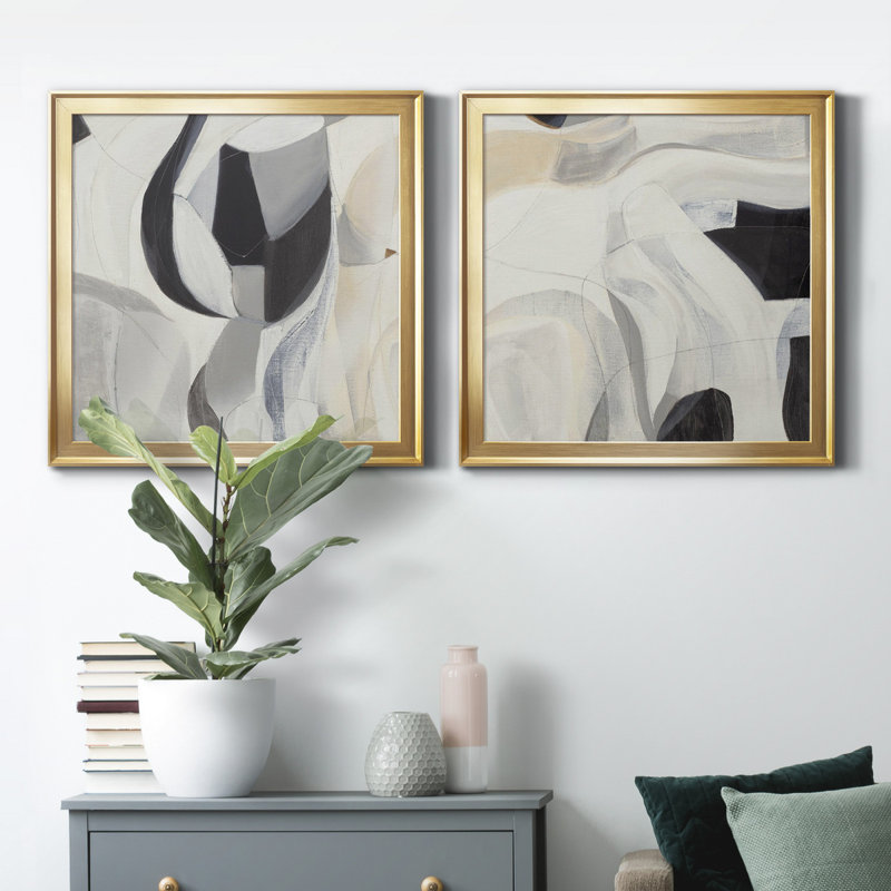 La recherche - ensemble de 2 reproductions d'art sur toile, Pas de tapis, Encadrement doré, H 17,5 po x l 35 po x P 1,5 po