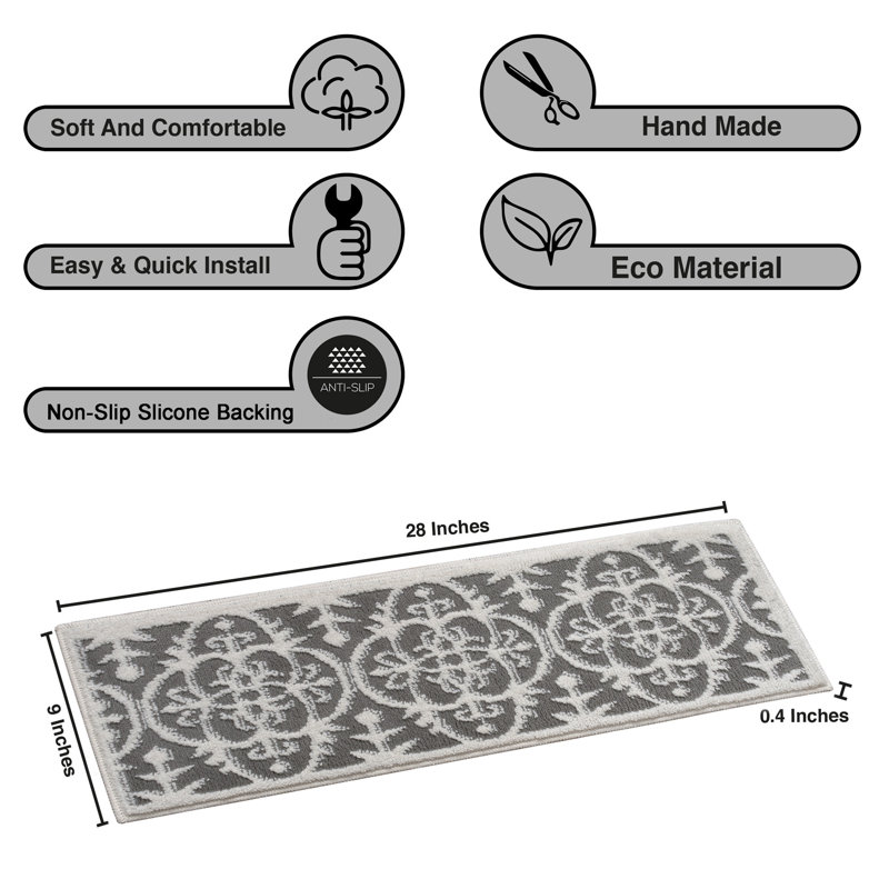 Tapis d'escalier gris / beige 8 po x 28 po Sofihas