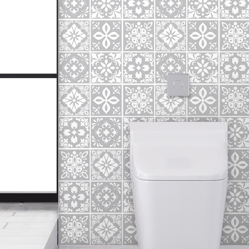 Sevilla Spanish Wall Tile Sticker Set 15cm x 15cm PVC, Light Grey