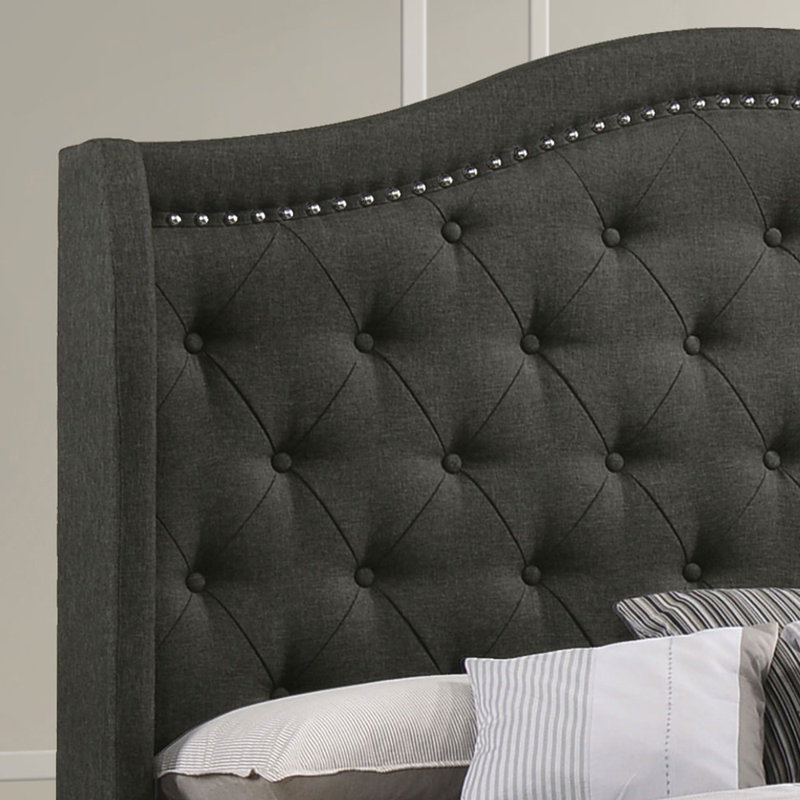 Aquira Upholstered Eastern King Wingback Bed Grey, King, Gray