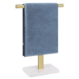 Stainless Steel Freestanding T-Shape Hand Towel Holder Stand with Heavy Marble Base for Bathroom Vanity and Kitchen Countertop (Brushed Finished)