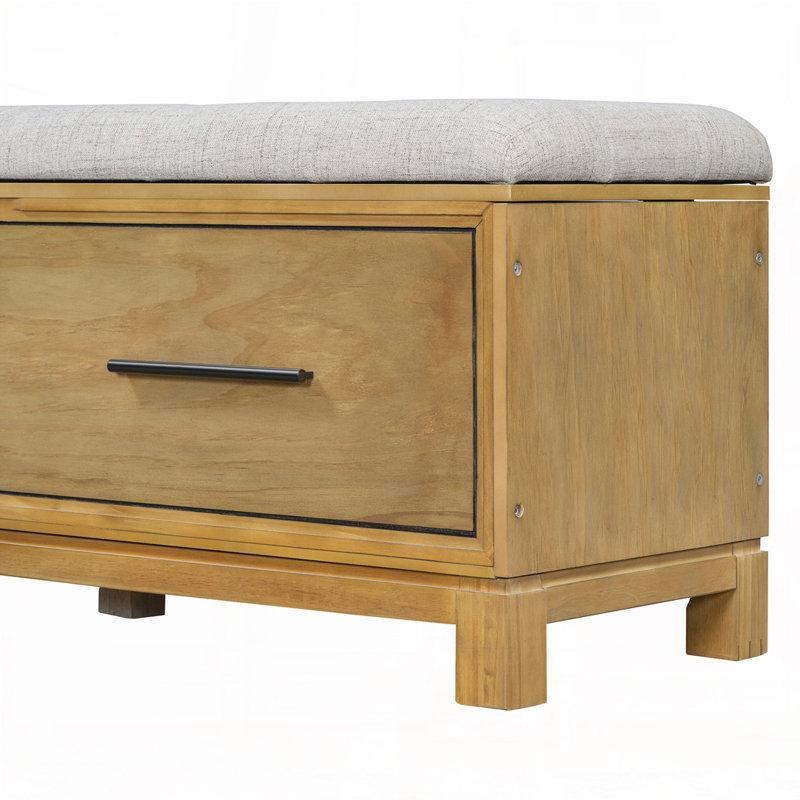 Shoe Bench with Removable Cushion, Entryway Storage Bench, Natural