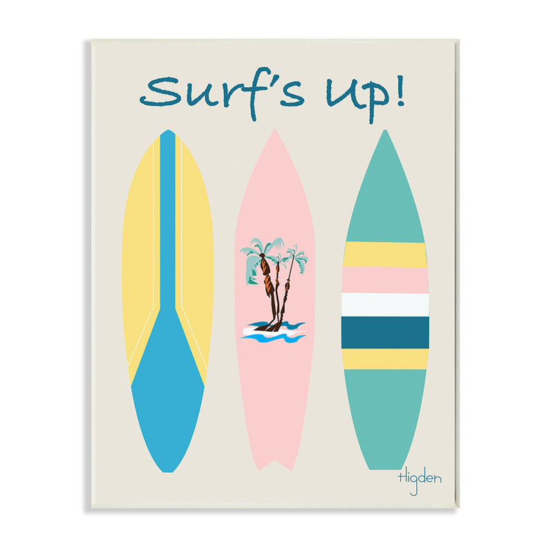 «Surf's up Expression Pastel Palm Tree Surfboard» par Mark Higden - impression d'art graphique, Plaque murale