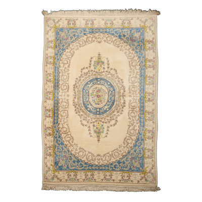 6x9 Hand Knotted Wool Ivory French Aubusson Savonnerie Traditional Rug