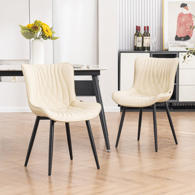 Chaise à oreilles rembourrée en similicuir Jimma avec pieds en fer