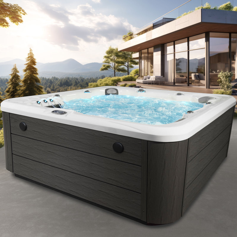 Scenic 6-Person Grey and White Rectangle Hot Tub with 69 Jets