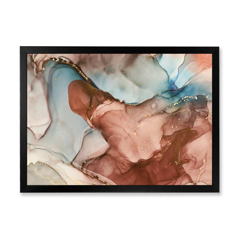 Reproduction d'art sur toile, art abstrait brun, H 16 po x l 32 po, Cadre d'angle fermé noir
