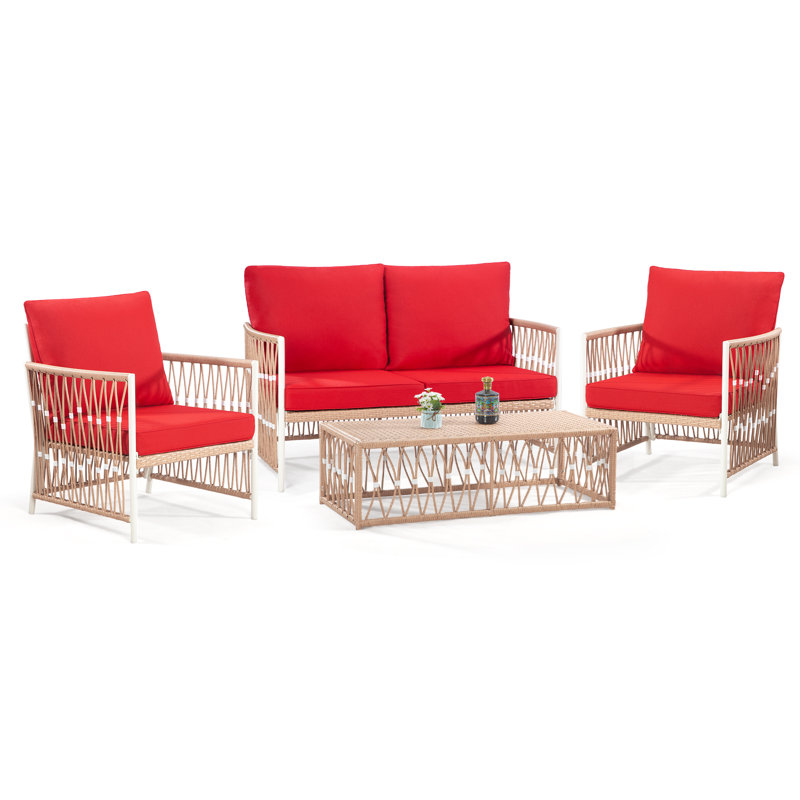  Ensemble de canapé de patio en PEHD avec structure en aluminium et table basse 4 pièces Malynn, Rouge