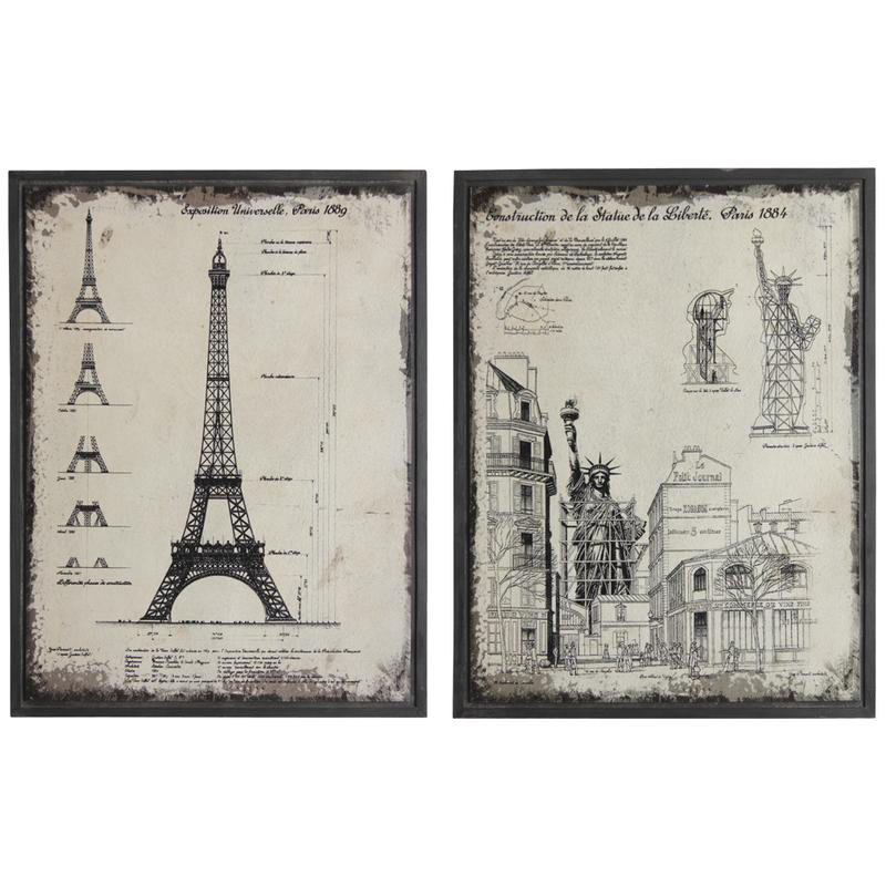 Eiffel Tower And Statue Of Liberty - 2 Piece Print on Wood