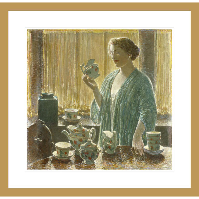 Service à thé à la fraise par Childe Hassam - impression giclée encadrée, H 23,5 po x l 24,11 po