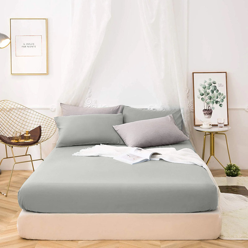 Sherlynn Cotton Blend Jersey Fitted Sheet - Ultrasoft, Perfect Fit, Breathable and Durable, Grey, Double (4'6)