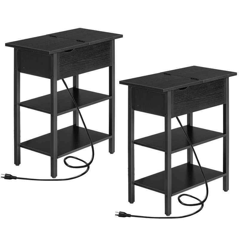 Ensemble de tables de bout de 25,2 po Patriciaa avec rangement et prises encastrées Patriciaa, Noir