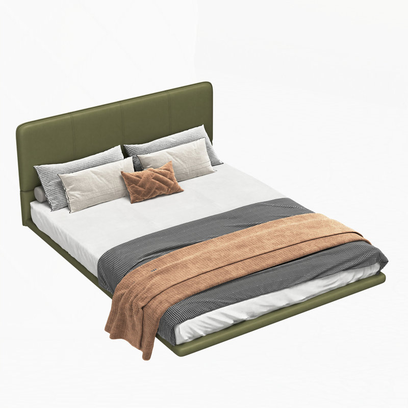 Lit plateforme moderne en cuir synthétique avec lumière DEL, Grand, Vert