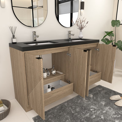 Meuble-lavabo autoportant 59 po Monterey + lavabo double en acrylique renforcé noir