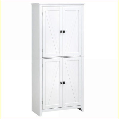 Armoires: garde-manger autoportant à 4 portes de 72 po avec tablettes réglables à 4 niveaux, blanc cassé | Panneau de fibres à densité moyenne | Traditionnel