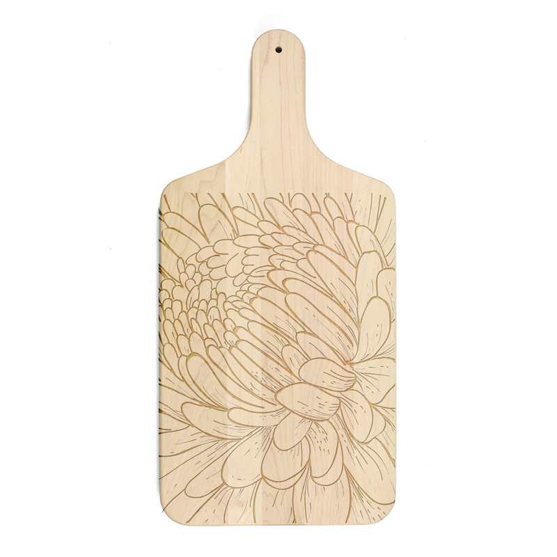 Floral Etching Paddle Cutting Board, Maple