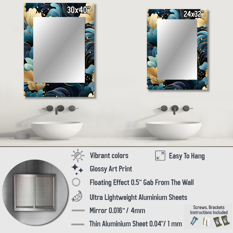 «Steff» bleu et beige Steff Pailey Flowers Elegance - miroir cachemire, motif cachemire floral unique, 32 po x 24 po