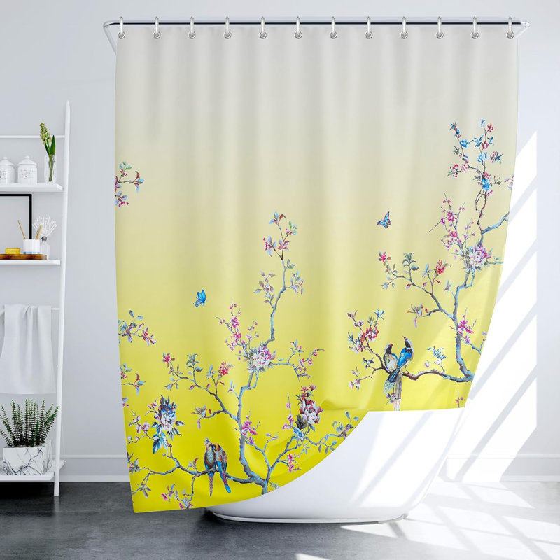 Floral Polyester Shower Curtain, Yellow
