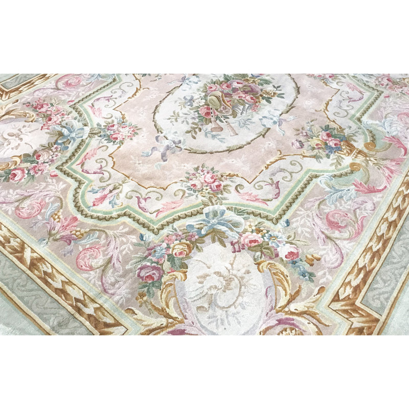 Hand-Knotted High-Quality Beige and Green Area Rug