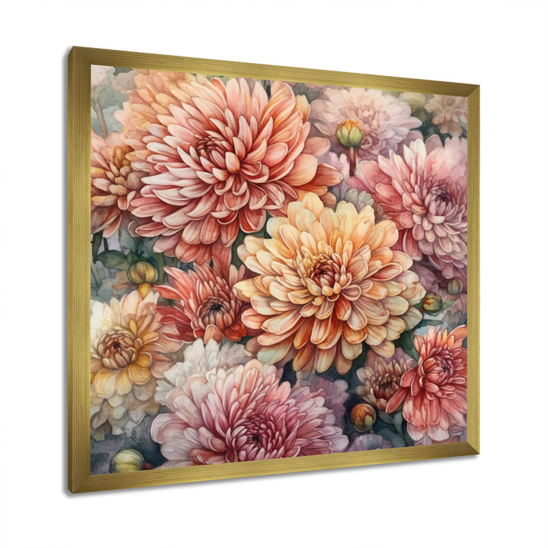 Ruard Chrysanthemum Scenery I - impression, Encadrement doré, H 36 po x l 36 po x P 1,5 po