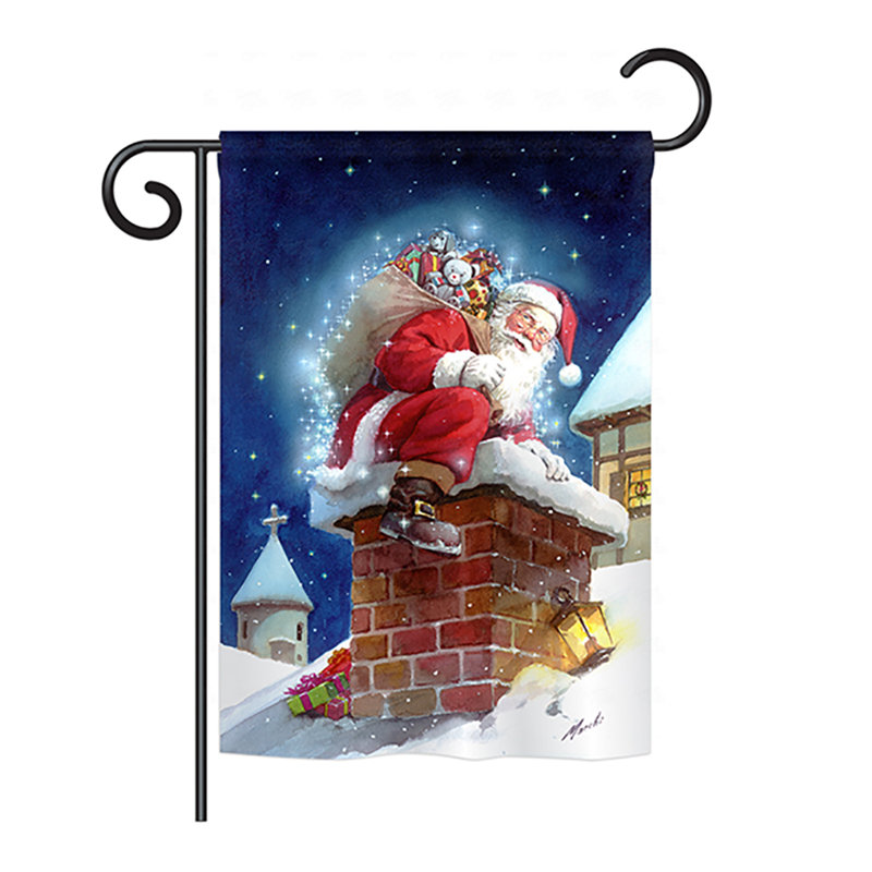 Drapeau de maison en polyester à 2 côtés chimney santa, H 40 po x l 28 po