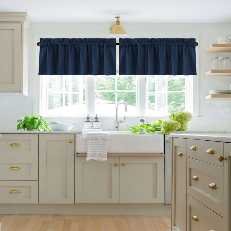100% Blackout Curtain Valances for Kitchen Windows/Bathroom/Living Room/Bedroom Thermal Insulated Rod Pocket Valances for Windows, 2 Pack